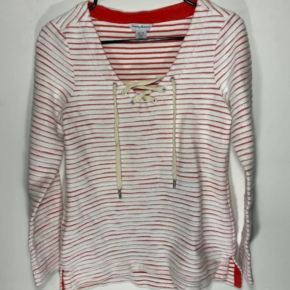 Tommy Bahama Catalina Striped Lace-Up Knit Top